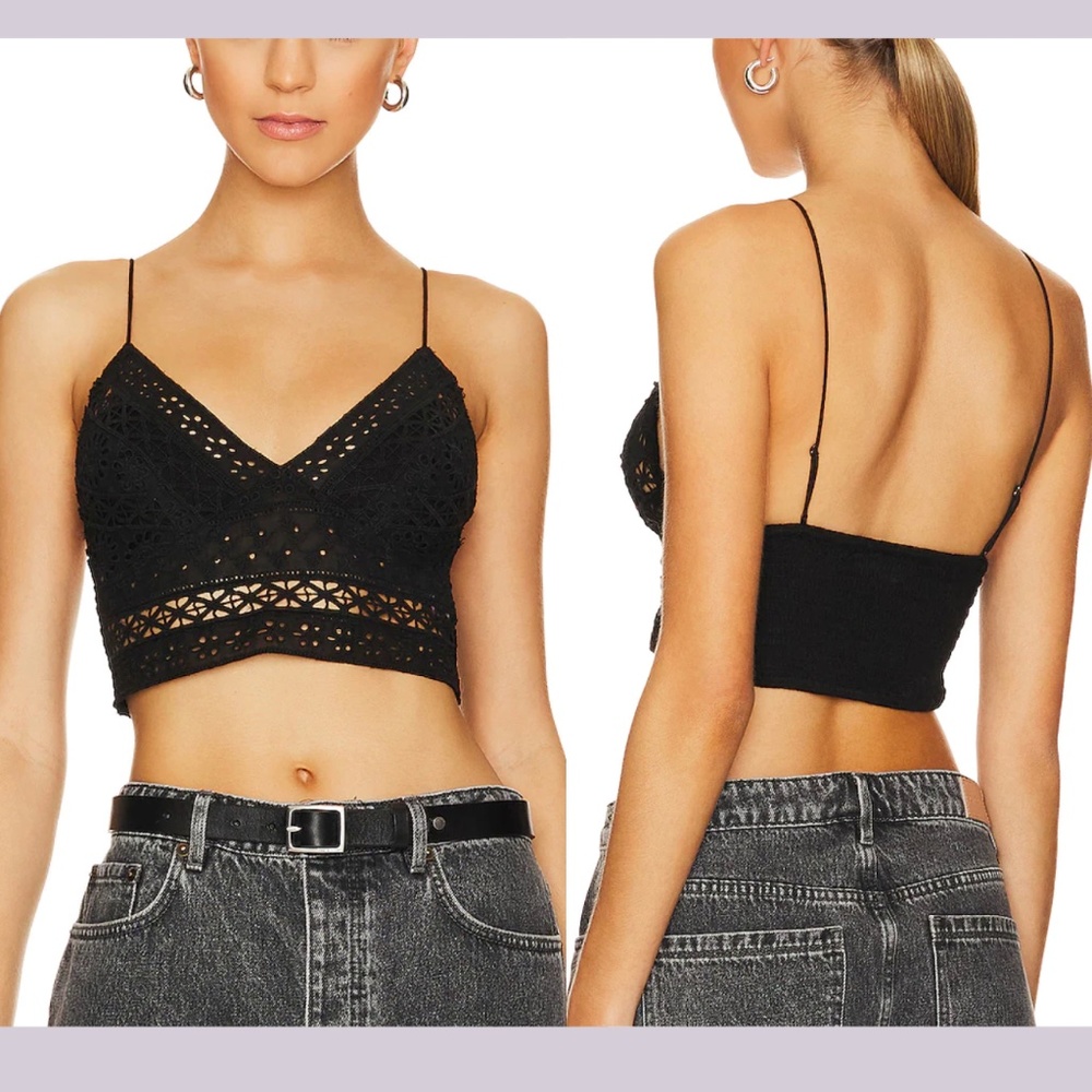 NWT $48 Free People [ Medium ] Carrie Embroidered Longline Bralette in Black‎